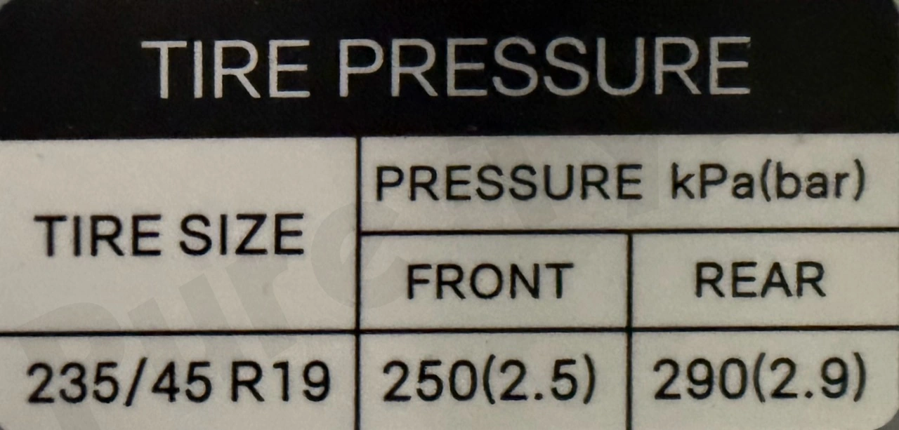 BYD Seal Tyre Pressure Placard