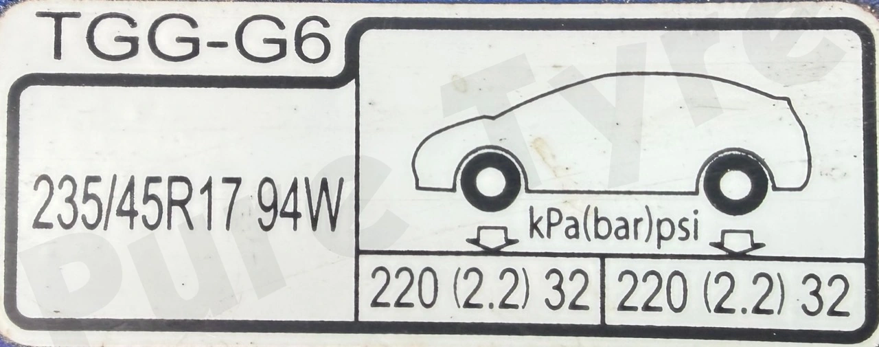 Honda Civic Tyre Pressure Placard