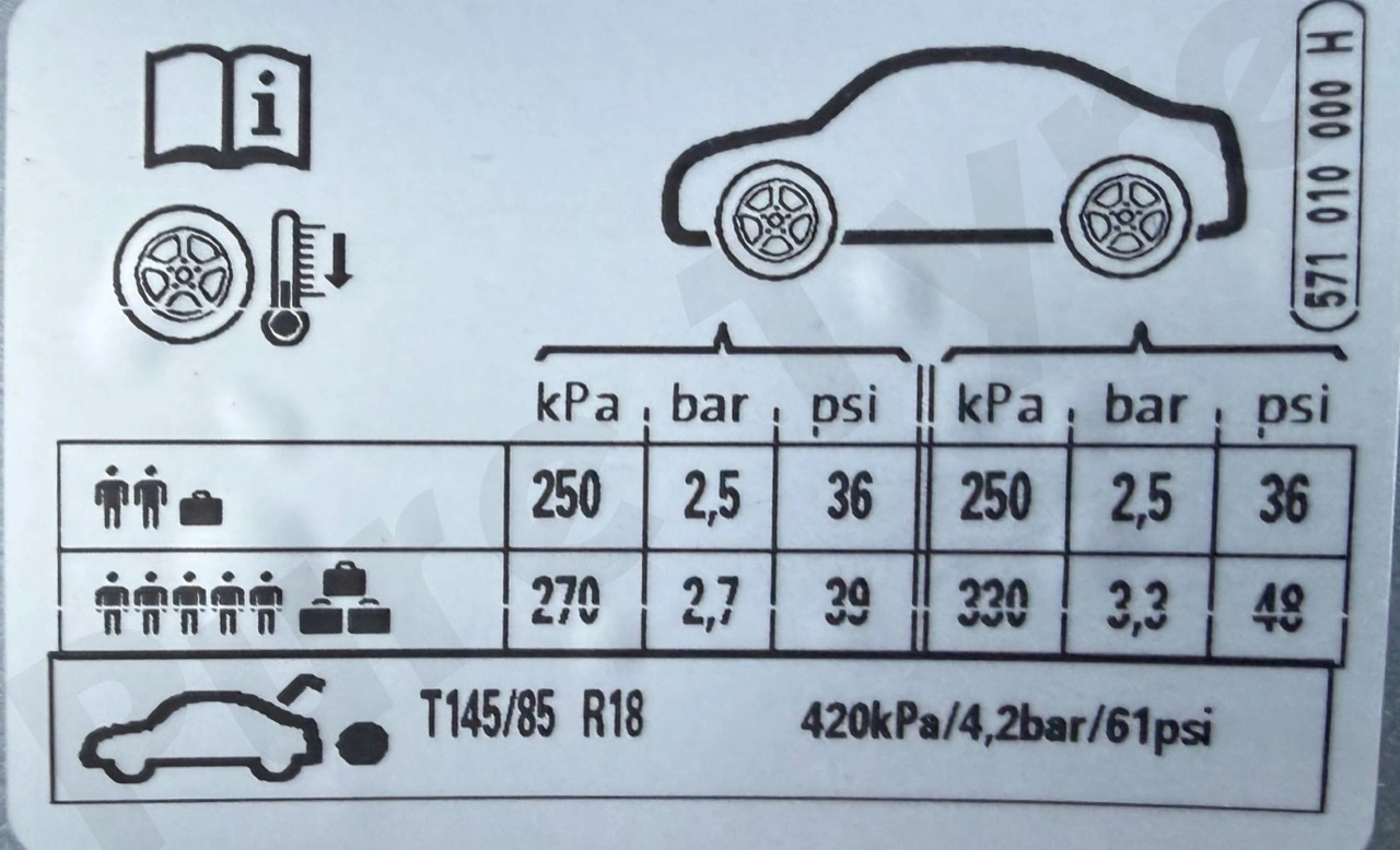 Tiguan tyre pressure placard
