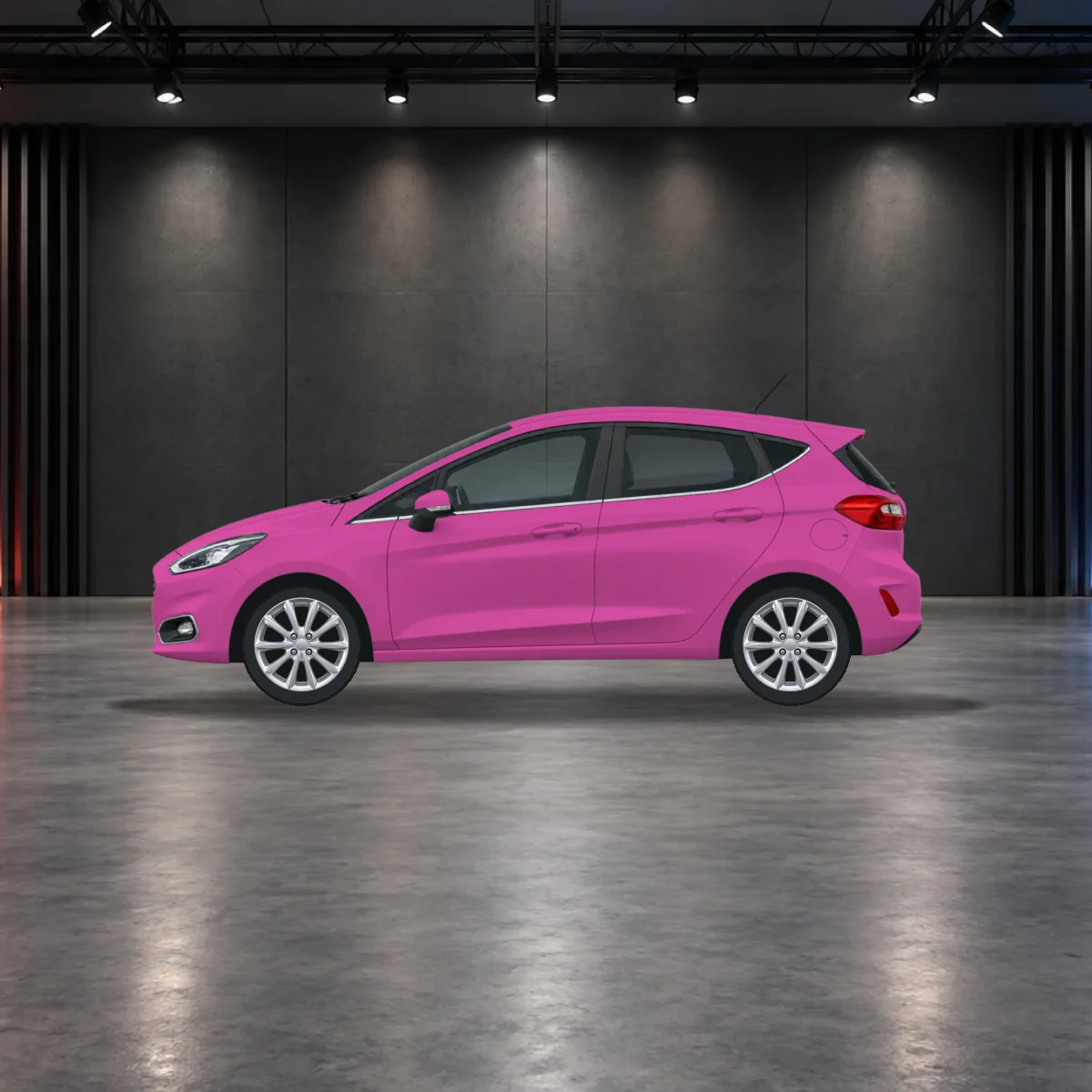 Ford Fiesta with alloy wheels in the showroom