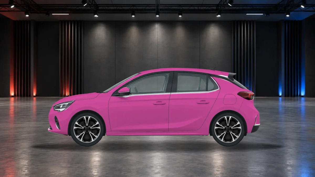 Vauxhall Corsa F with alloy wheels in the showroom