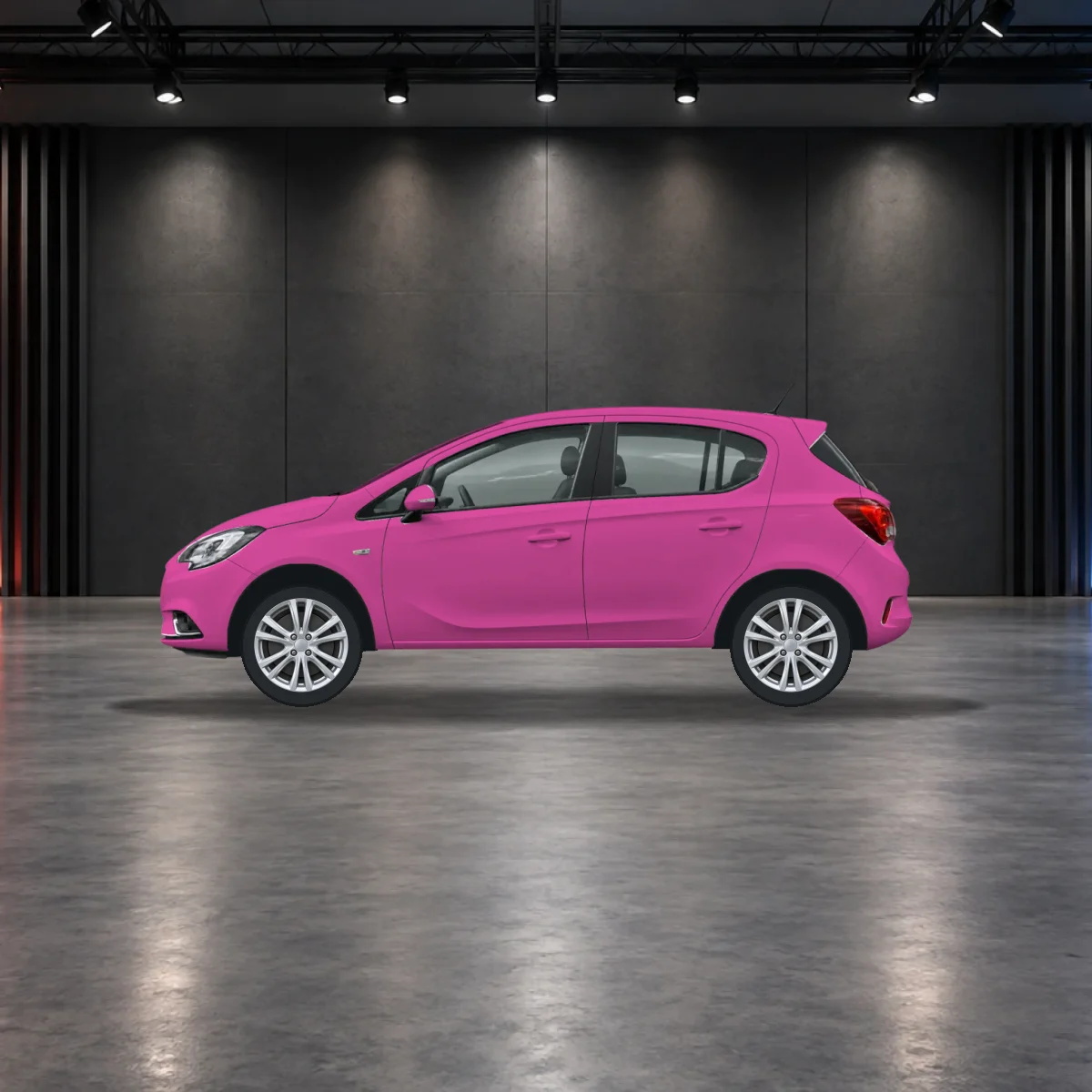 Vauxhall Corsa with alloy wheels in the showroom