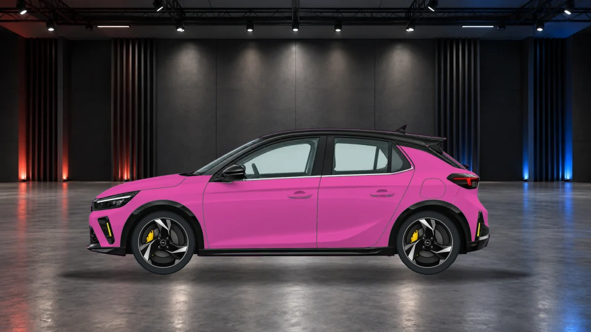 Vauxhall Corsa F with alloy wheels in the showroom