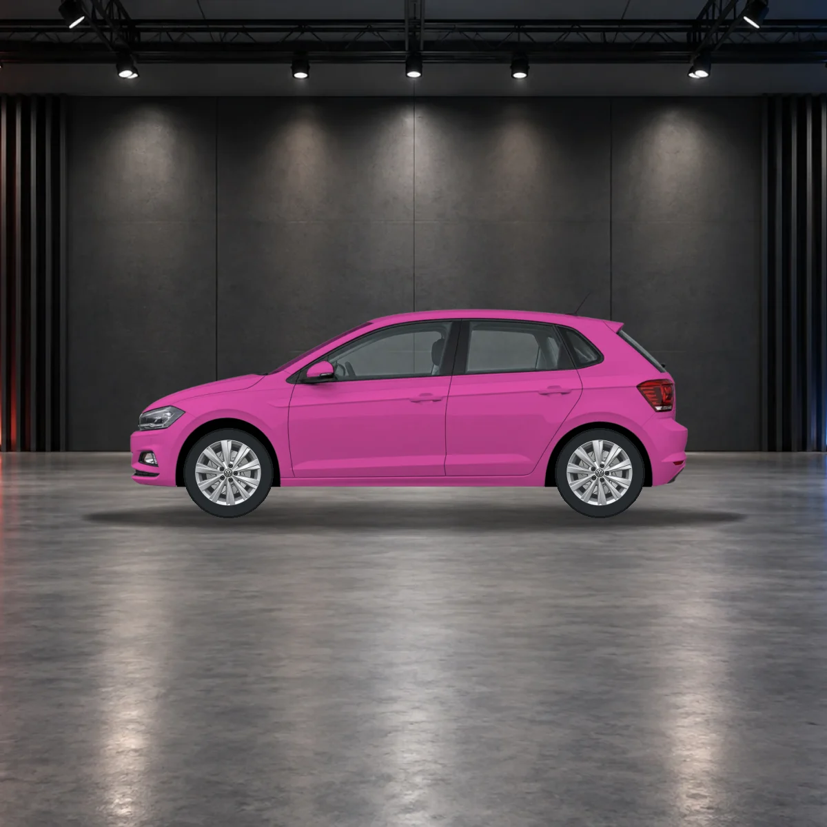 VW Polo with alloy wheels in the showroom